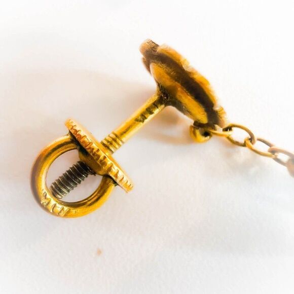 ANTIQUE- 10k Gold Art Nouveau Earrings Victorian Screwback Earrings ca.1894-5.3g - Picture 11 of 15